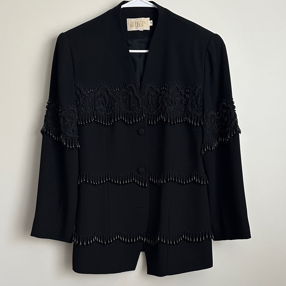 Belldini Black Vintage Fringe Beaded Women's Blazer